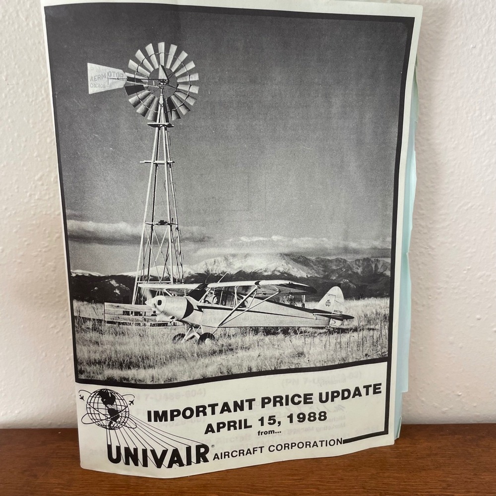 Univair Aircraft Corporation Important Price Update April 1988 Vintage Catalog